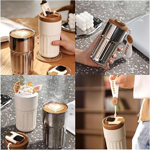 Miniatura 4 de Taza de café con pantalla de temperatura, botella de agua portátil con pantalla LED de temperatura, botella de café de gran capacidad de 15.2 fl oz,