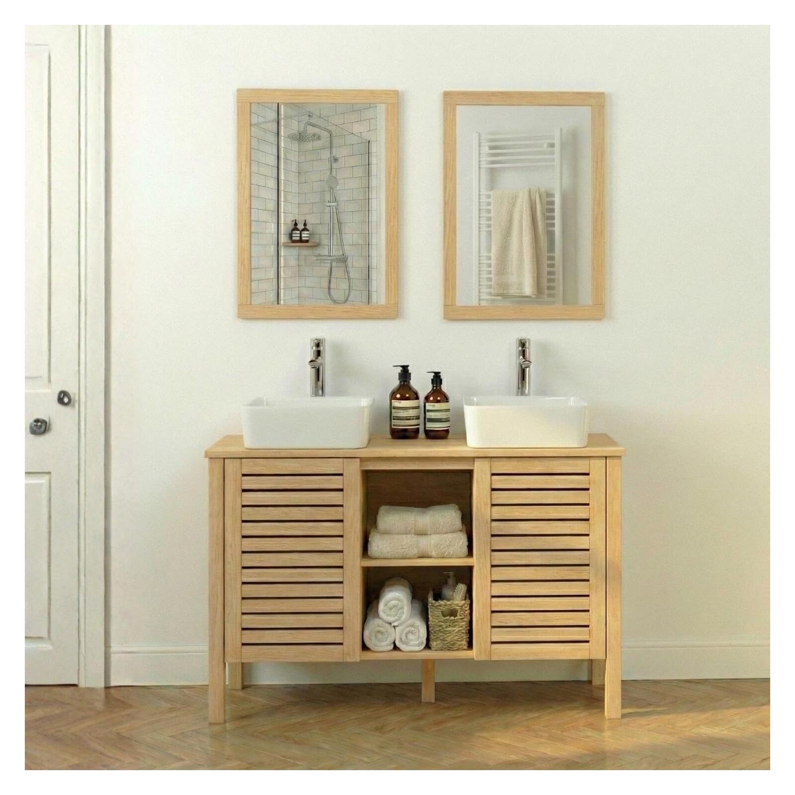 MOB-IN Mueble doble lavabo TALIX sobre patas de roble natural 120 cm