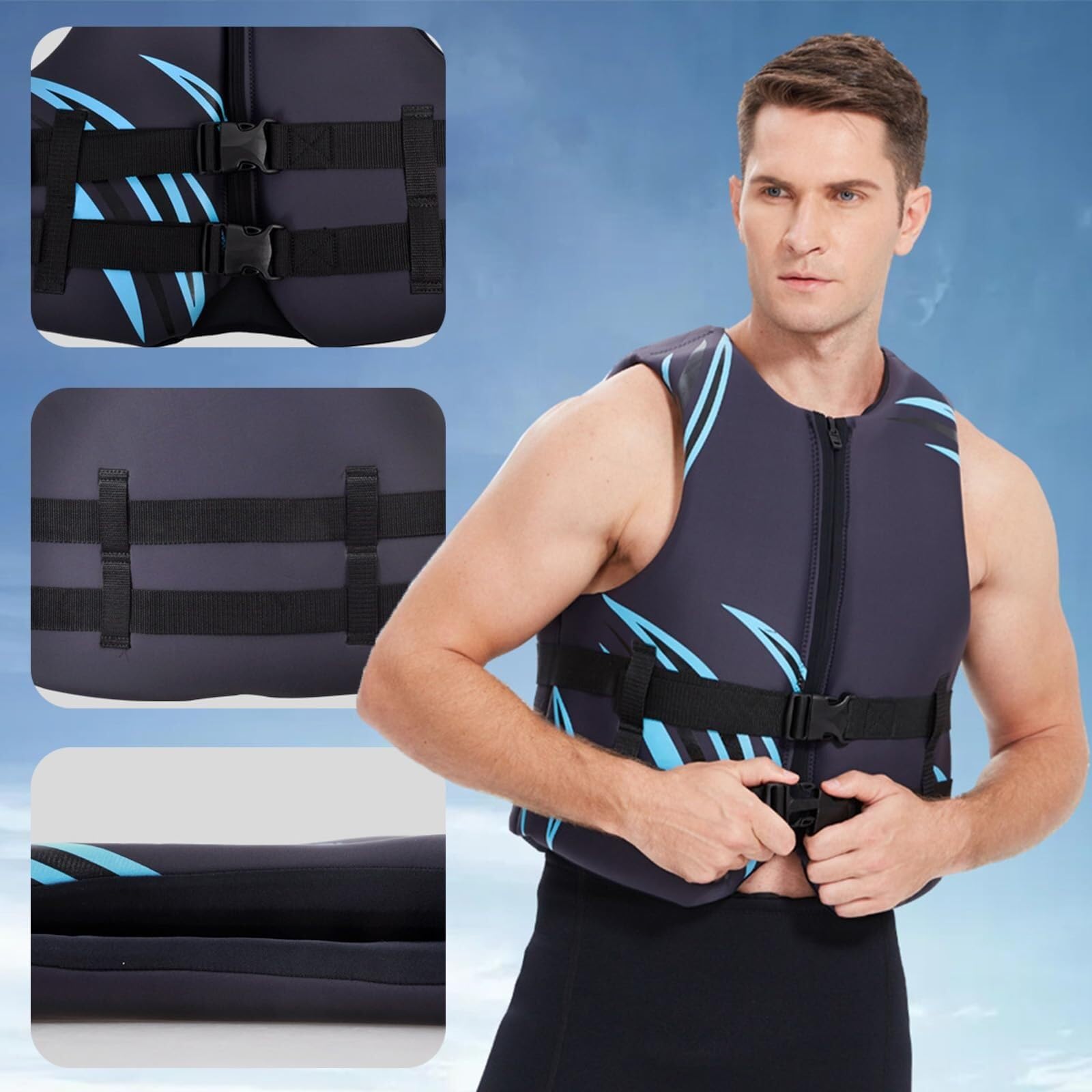 Veste de Surf Réglable en Néoprène for la Pêche en Bateau-Kayak | Veste de Surf avec Ceinture Réglable et Fermeture Éclair for la Pêche, les Sports de Pagaie