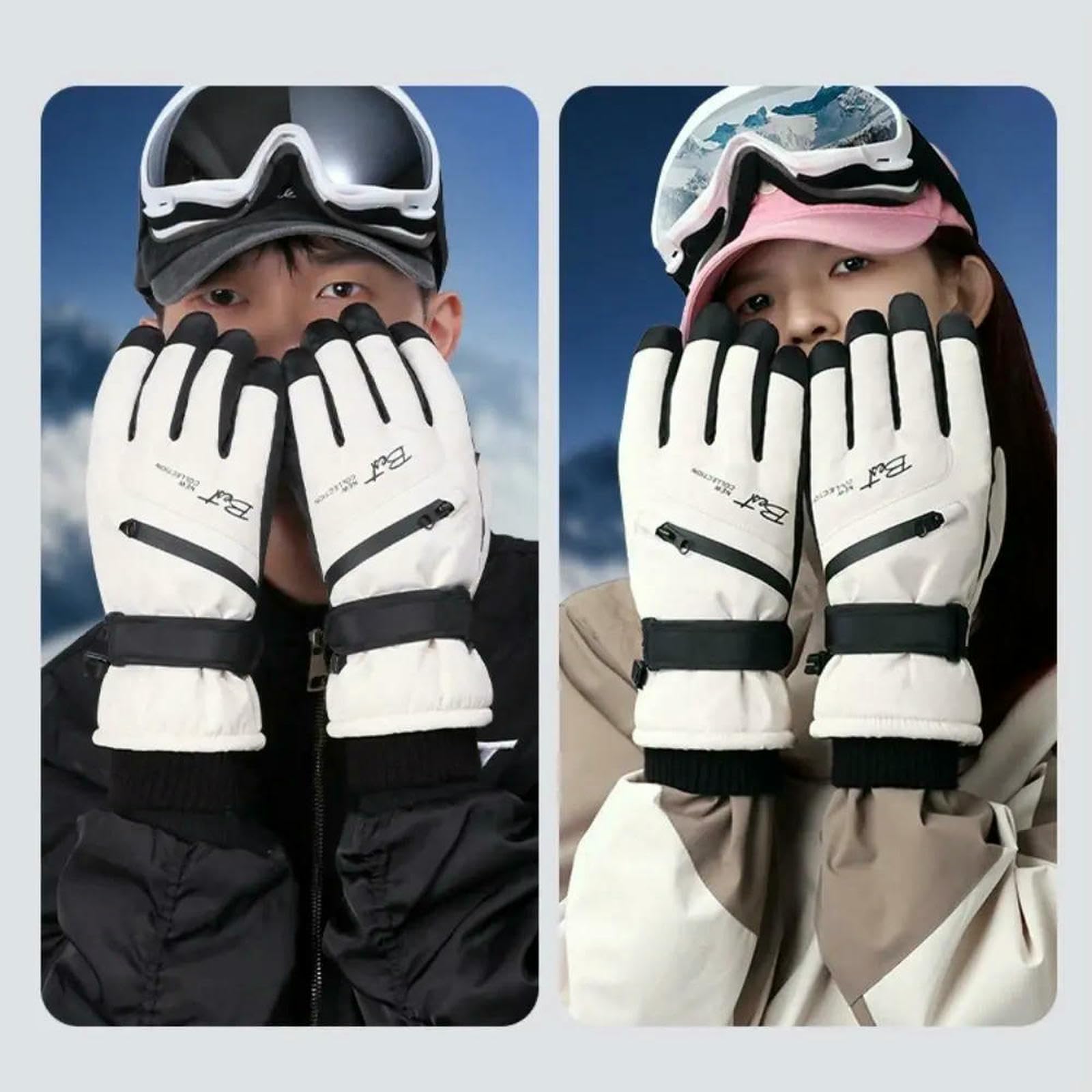 Guanti da Sci Impermeabili con Tasca Cerniera Touchscreen Addensati Caldi Invernali Moda Bicicletta Donna-Stile 3