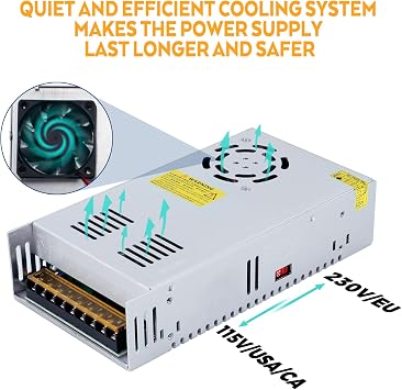 12V 50A 600W DC Switching Power supply Adapter PSU AC-DC 12Volt Industrial Transformer Converter 0-40/25amps LED drive Light Lamp Meter Electric Printer Semiconductor Motor Pump Fan Cool SMPS 110V/220
