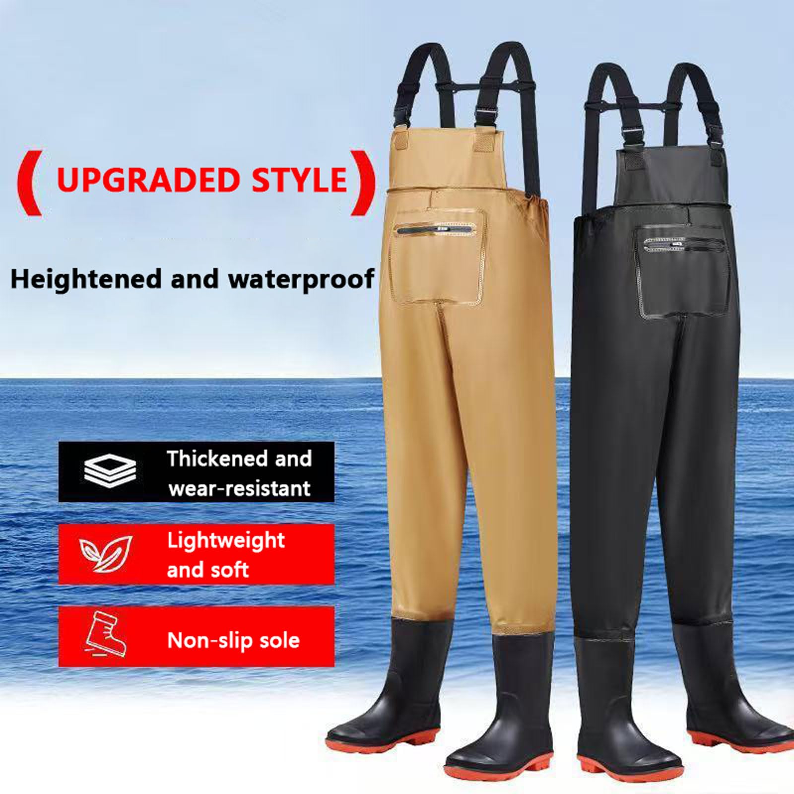 Waders Peche Homme Épaissir Imperméable PVC Cuissardes de Waders Peche,Bootfoot Waders avec Poche étanche pour téléphone Portable,Pêche Waders Cuissardes pour Les activités de Plein air