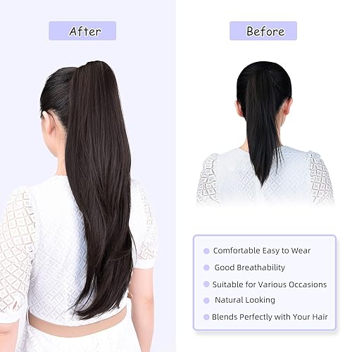 Miniatura 4 de Extensión de cola de caballo, extensiones de cabello con clip de garra de 24 pulgadas, cola de caballo larga y recta, extensión de cabello sintético