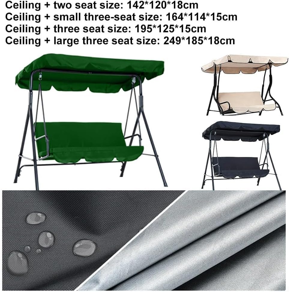 Waterproof Oxford Cloth Swing Canopy Replacement - Durable Sun Shade Awning for Garden & Patio Swings, Uv-Resistant Cover for Outdoor Swing Seats Dark Green Two-Seater