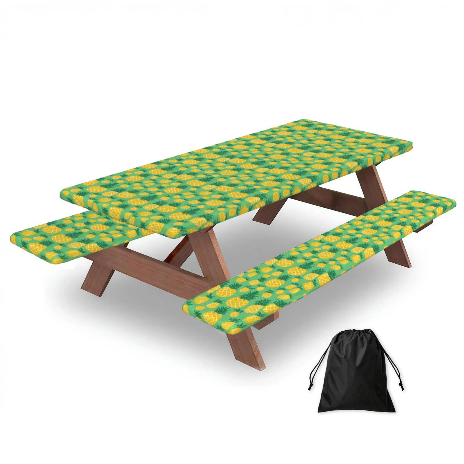 PPHGUT Gold Pineapple Background Print Picnic Table Bench Cover Set Outdoor Garden Bbq Protector For Family Camping