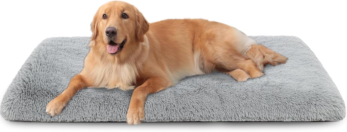 Dog Crate Pad Ultra Soft Dog Bed Mat Washable Pet Kennel Bed with Non-Slip Bottom Fluffy Plush Sleeping Mat for Large Medium Small Dogs, 41 x 27 Inch, Light Grey
