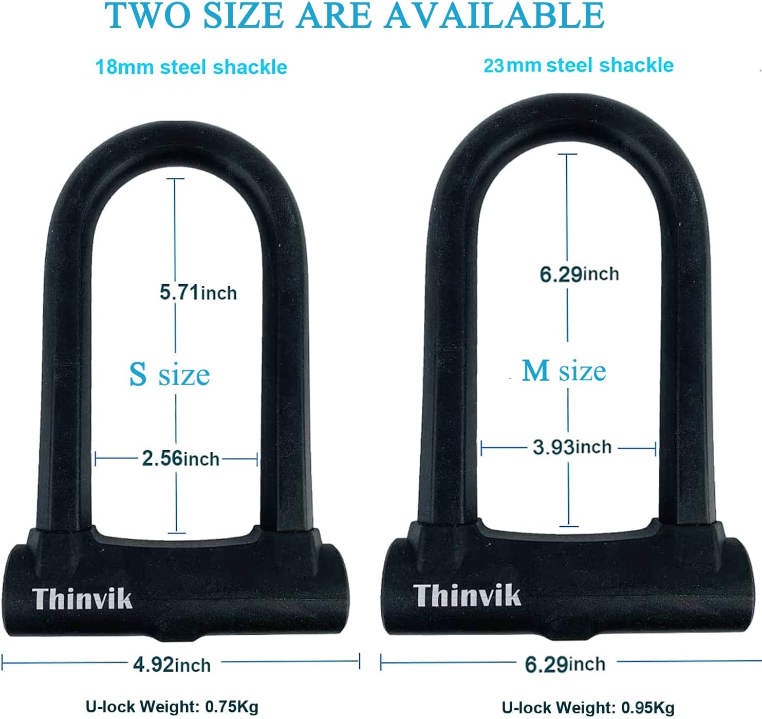 Thinvik Bike U-Locks Heavy Duty Anti Theft 12mm x1.2m (48in) Steel Cable 18mm Shackle.Bicycle U-Lock with Anti Theft Tool Mounting Bracket for Road&Mountain Electric and Folding Bike-18mm Shackle