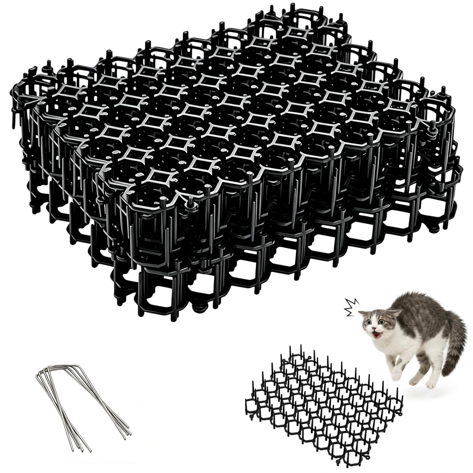 12 Pcs Anti Cat Spikes, 15x20 CM Black Cat Deterrent Mat with Spikes