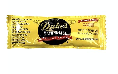 Paquete de 50 paquetes de mayonesa de Dukes. Sin azúcar, bajas en carbohidratos, sin gluten, porciones individuales de mayonesa real. Gran sabor y