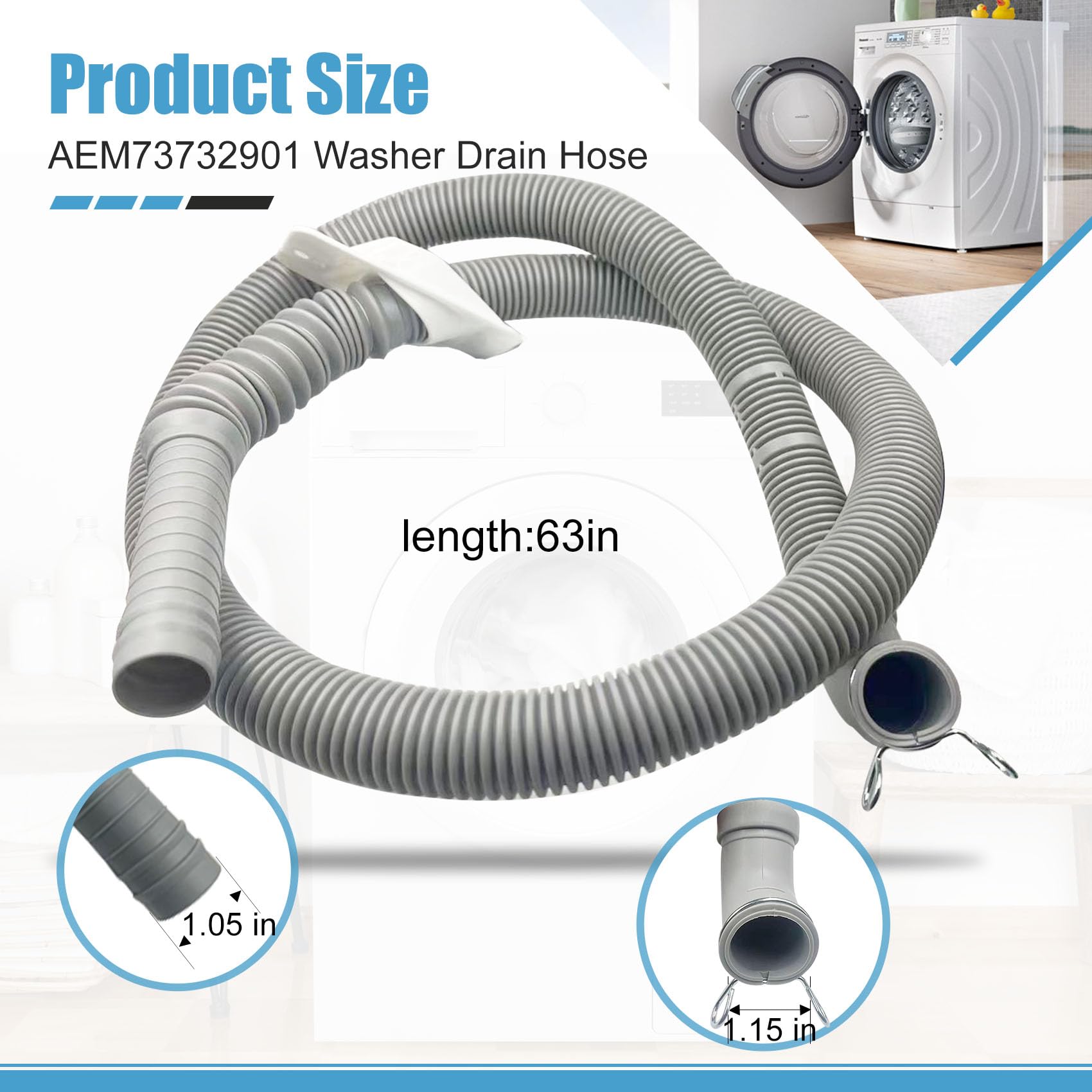 AEM73732901 - Manguera de drenaje para lavadora LG Kenmore, repuesto de manguera de drenaje de lavadora, reemplaza el número de pieza AEM73732901 AEM74053001 MEGJ62685201 2702257 PS8749199 PS8749199