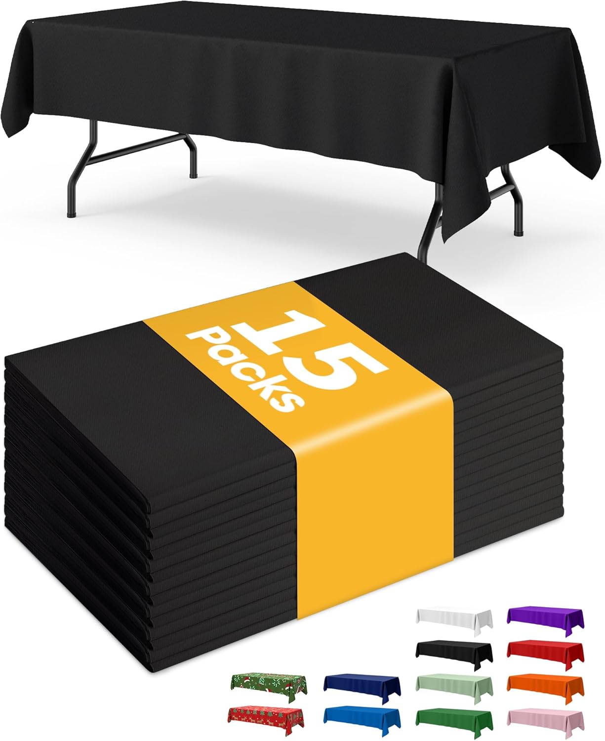 Black Plastic Table Cloth Rectangle Table 15 Pack, 54''×108'' Tablecloth for 6ft Tables, Table Cloth for Disposable Use, Table Cover for Holiday Party, Gathering