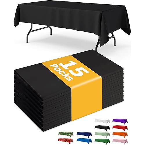 Niuara Black Plastic Table Cloth Rectangle Table 15 Pack, 54''×108'' Tablecloth for 6ft Tables, Table Cloth for Disposable Use, Table Cover for Holiday Party, Gathering