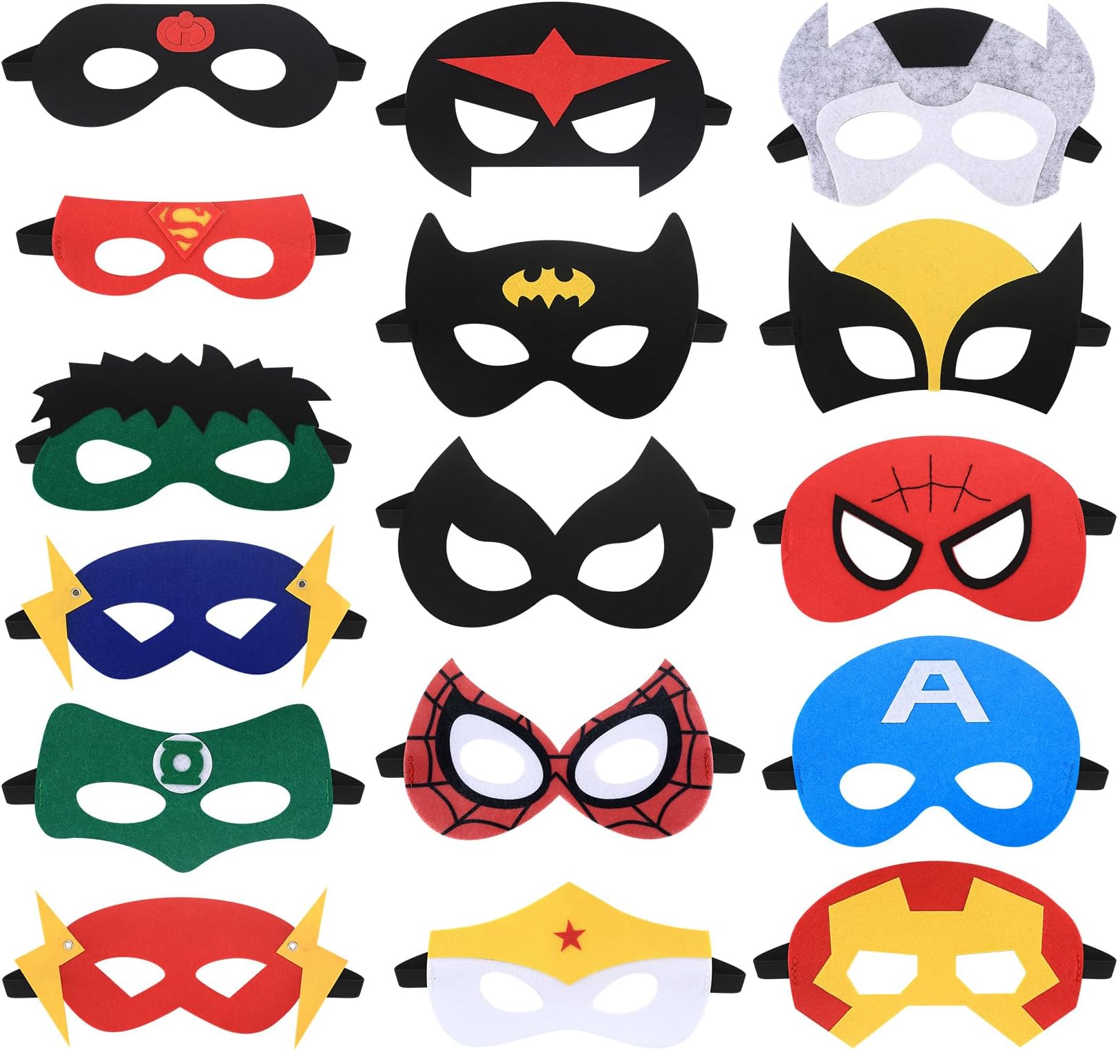 wugongshan Superhero Masks, 16 Pcs Felt Superhero Kids Cosplay Party Masks, Super Hero Costumes Toy Felt Masks for Party Bags Fillers for Birthday Masquerade Cosplay Party Favours Masks
