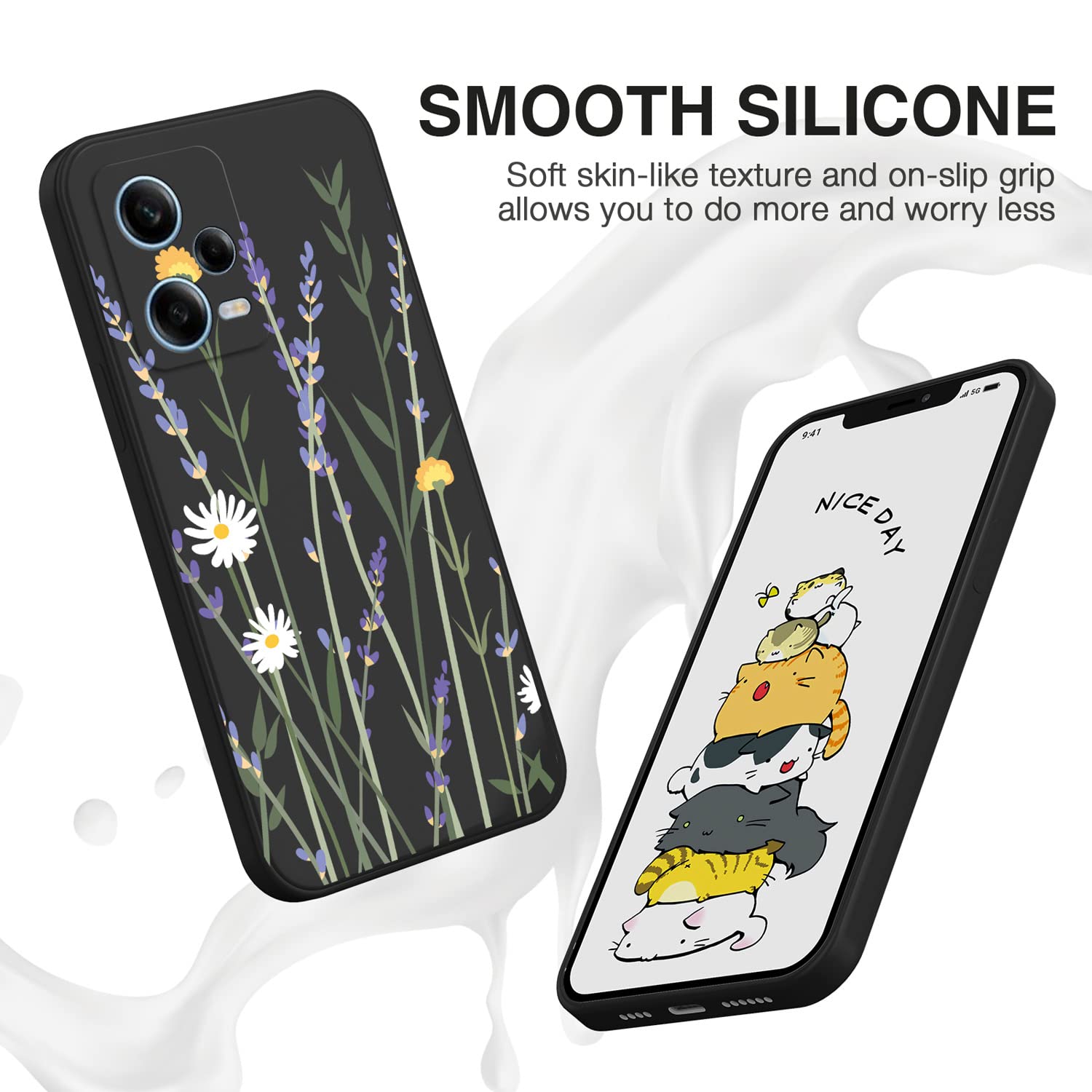 XINYEXIN Custodia In Silicone Morbido Per Xiaomi Poco X5 Pro 5G, Design Fiori Lilla, Ultra Sottile Con Protezione Fotocamera