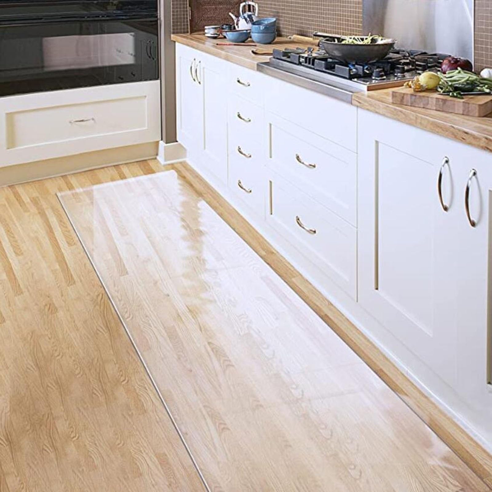 Tapete protector de suelo transparente para suelos de madera dura/moqueta XL de vinilo de plástico para entrada, tapete de pelo bajo, 140 x 90 cm