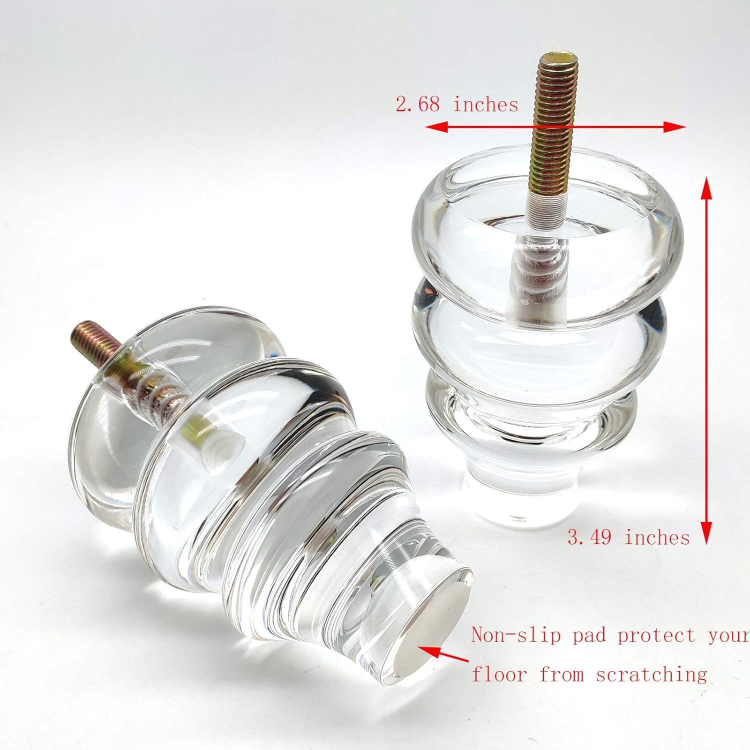 Acrylic Furniture Feet, Cabinet Feet Legs,Gourd Shape Sofa Legs,4" Cabinet Furniture Legs,with 5/16 Hanger Bolt & T-Nut,Clear Transparent,Set of 4