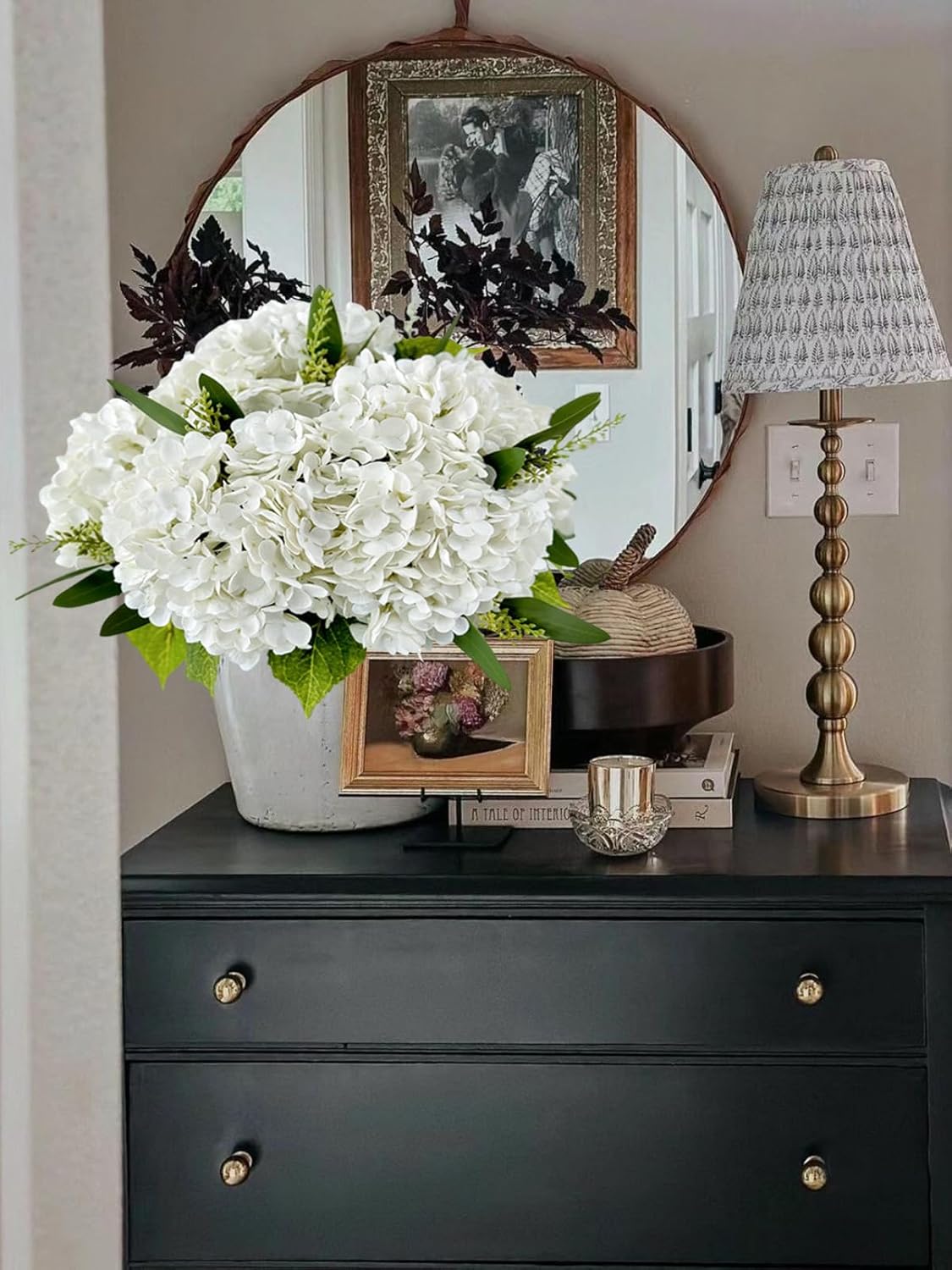 YalzoneMet 4Pcs Real Touch Hydrangea White Artificial Flowers 21'' Faux Latex Big Hydrangea Flowers for Wedding Table Centerpieces Fake Flowers for Party Home Kitchen Living Room Decor