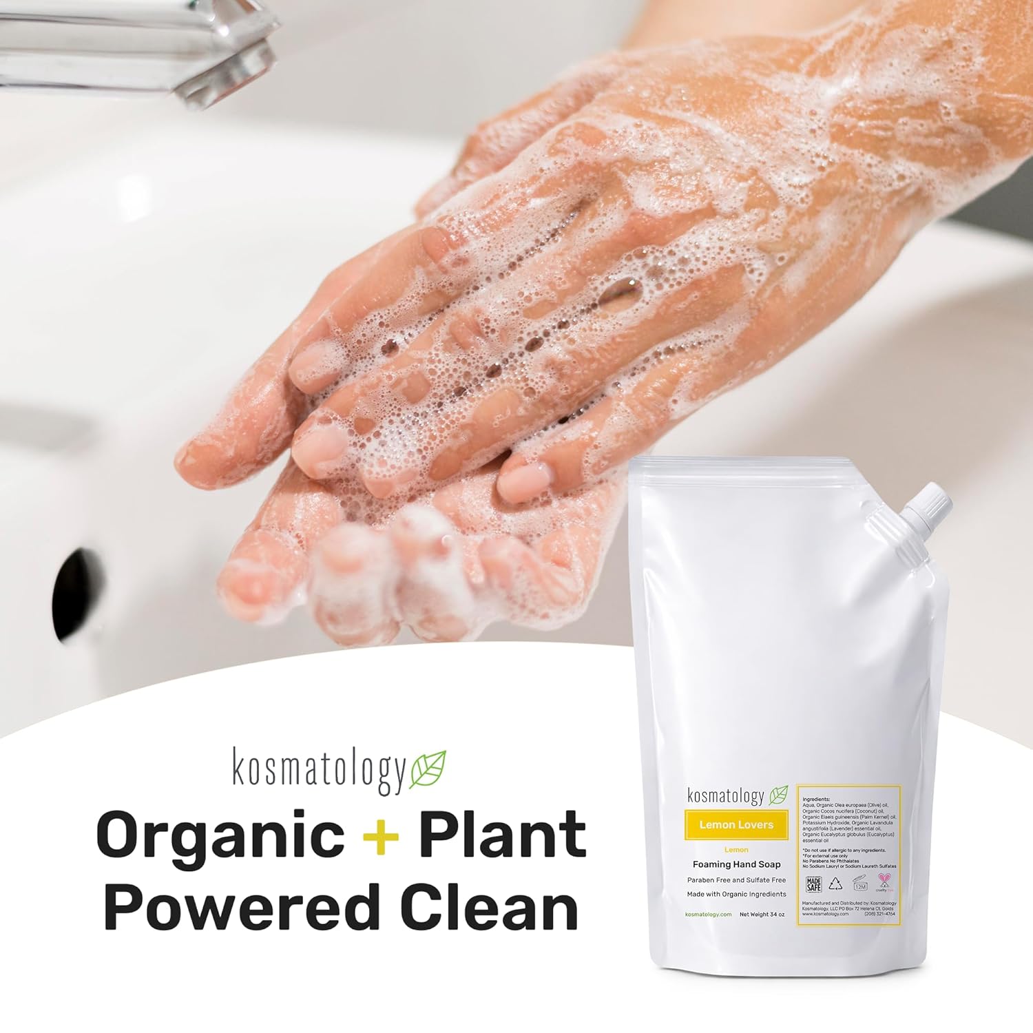 kosmatology Organic Foaming Hand Soap Refill | Lemon Lovers Moisturizing Hand Wash | Clean Ingredients, Infused with Essential Oils (34 fl oz)