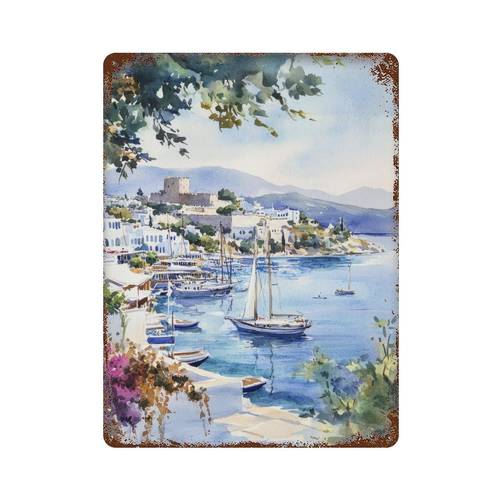 xiaoxiaoshen Bodrum Turkey Turkish Coast Scenic Mediterranean Wall Decor Art Metal Tin Poster Modern Home Decor Art Home Bar Shop Decorations Vintage Sign 40x30cm