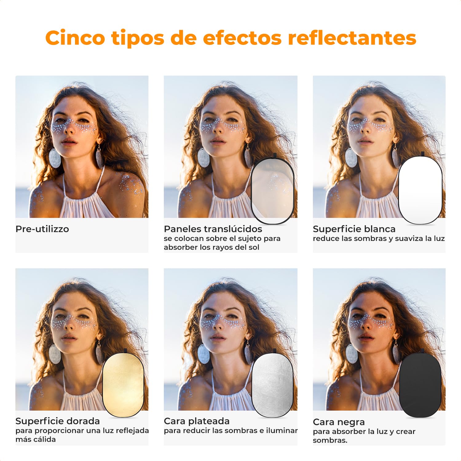 K&F CONCEPT 5 en 1 Reflector de Luz para Fotografía 60x90cm Difusor Ovalado Reflector Plegable para Fotografía de Retrato Foto Selfie Iluminación Exterior con Bolsa de Transporte