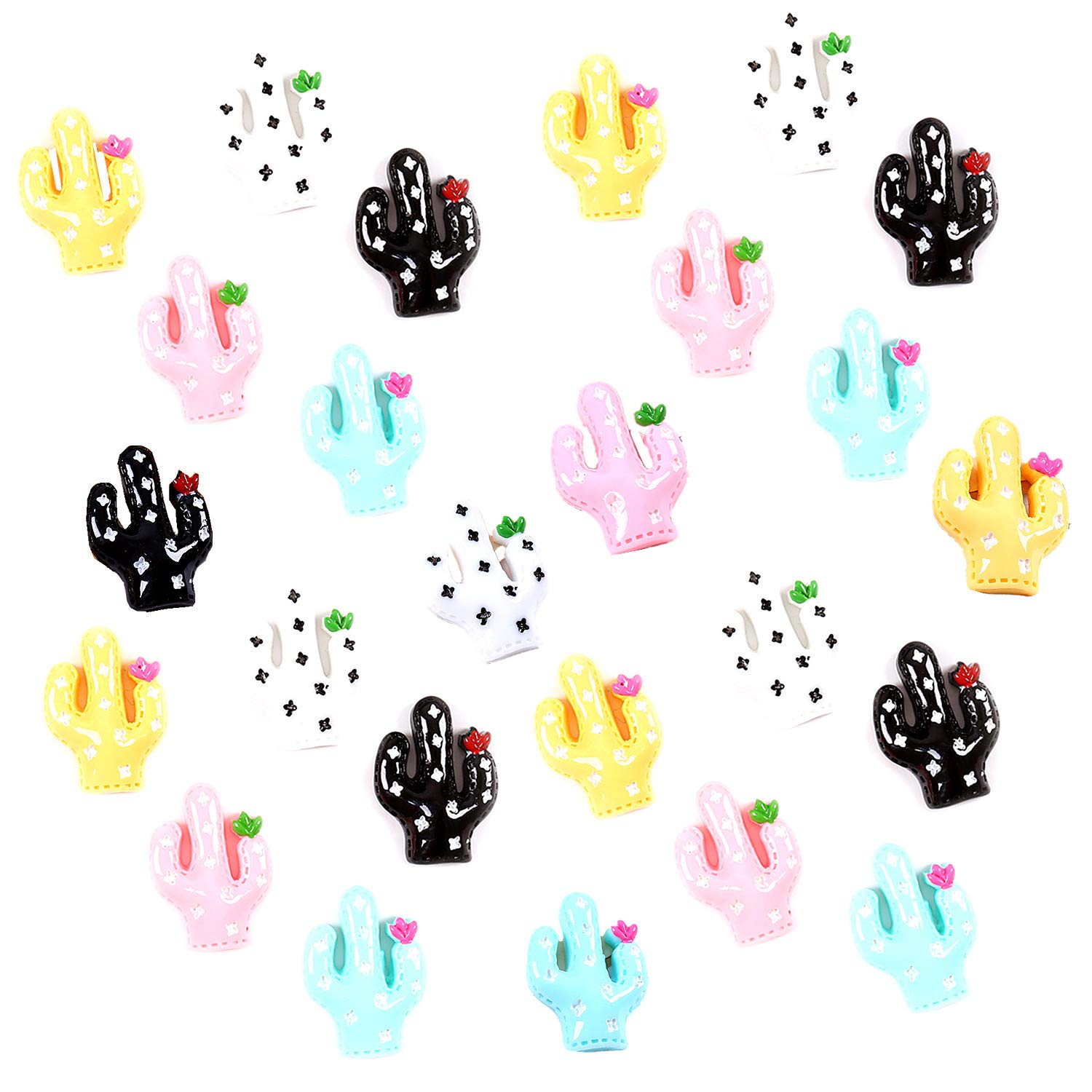 Ximkee 25Pcs Assorted Multicolor Cactus Plant Slime Charms Slices Cacti Resin Cabochons Flatback Beads for Miniature Fairy Garden Accessories