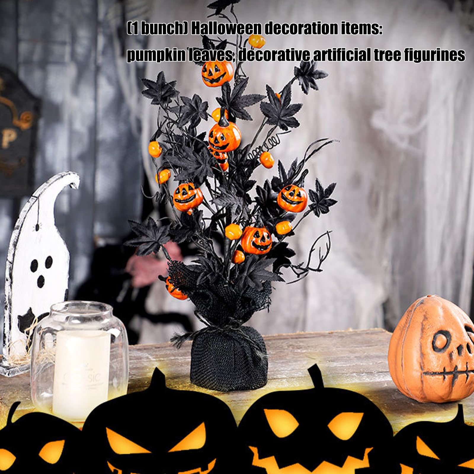 Decorazione artificiale per albero di Halloween, con zucche e foglie di acero nero, per feste in casa e da tavolo