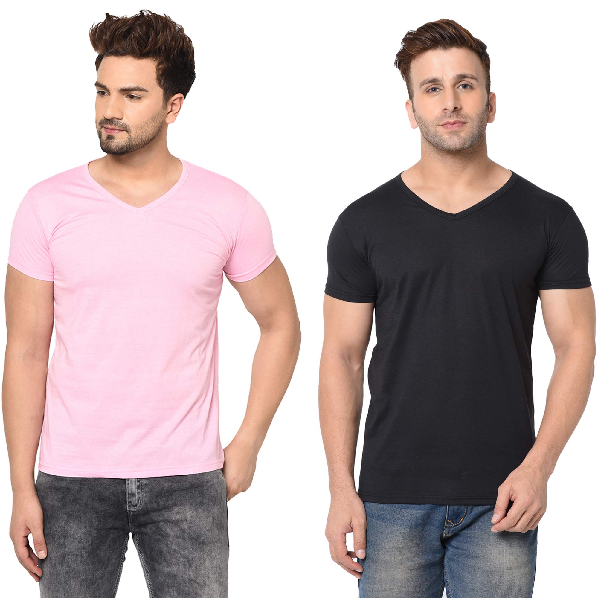 JANGOBOY Men's V-Neck Half Sleeve T-Shirt (Pack of 2)