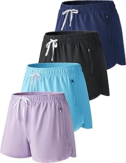 4 Pack Youth Girls Athletic Shorts 3", Girls Soccer Shorts, Kids Workout Gym Clothes Activewear Apparel with Zipper Pockets Price In India