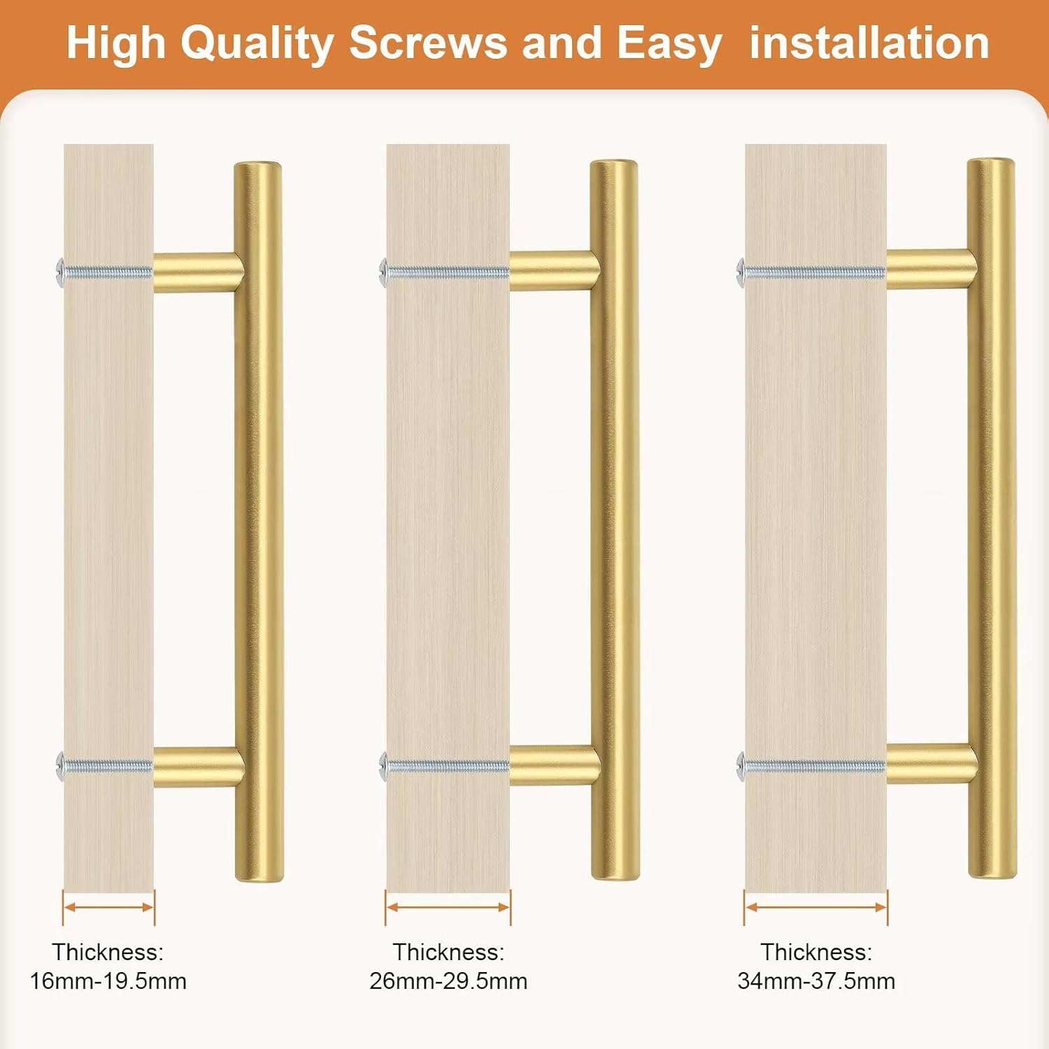 Probrico 30 Pack Hole Centers (128mm) 5inch Gold Kitchen Cabinet Handles Stainless Steel Polished Gold Cabinet Pulls Round T Bar Pull Handle for Cabinets and Drawers Total Length 7.5inch(192mm)