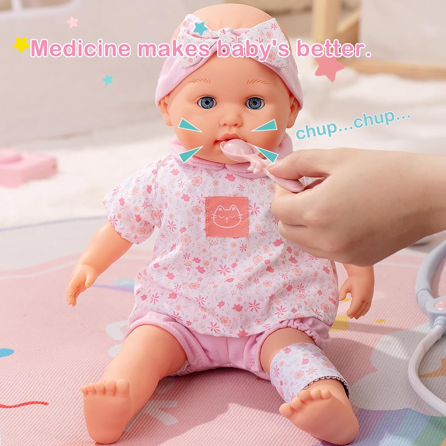 Mother Love Interactive Baby Dolls,15 inch Health Features Doctor Kit, Talking Baby Doll with Heartbeat Sound Stethoscope, Medical Checkup Playset, for 3+ Year Old Girls Gifts, Pretend