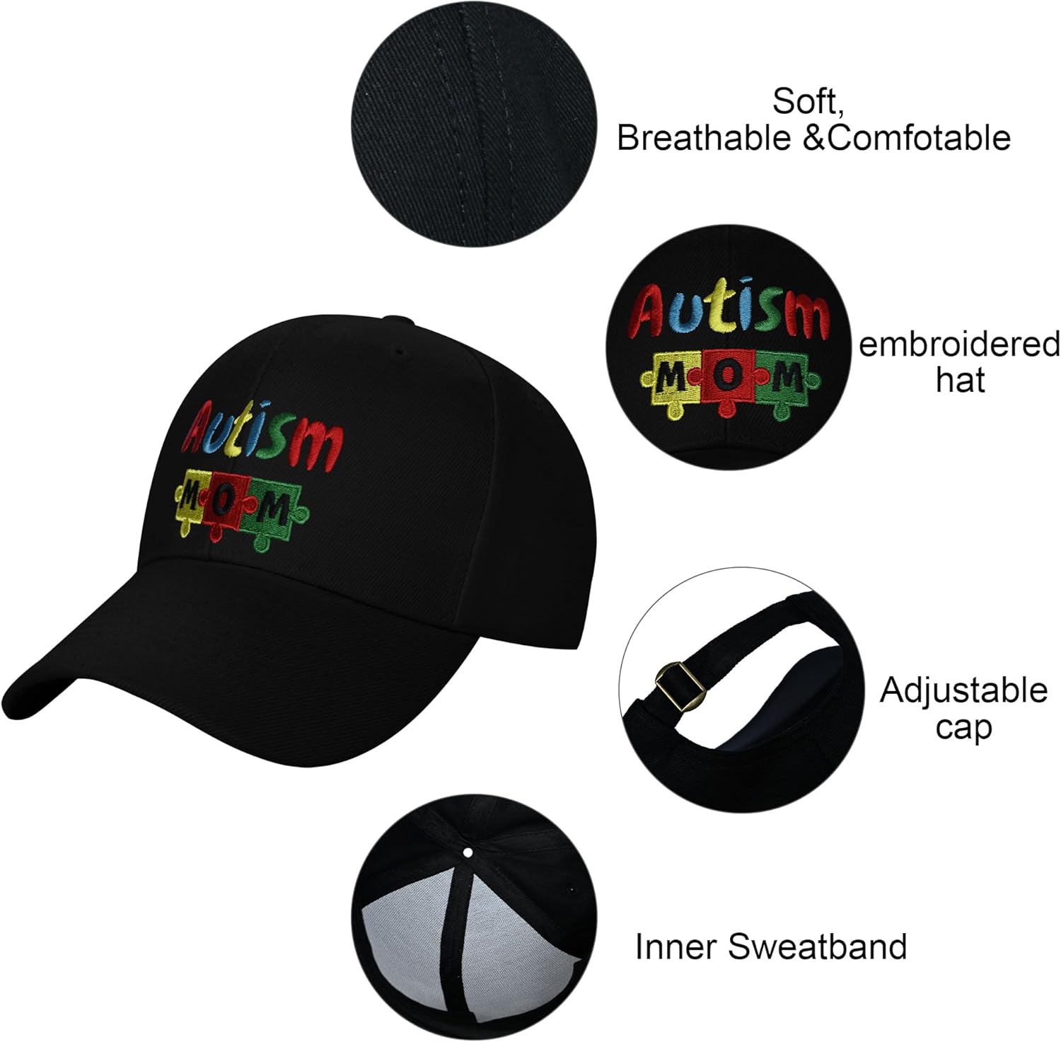 Embroidered Baseball Cap for Women Men Adjustable Baseball Hat Black Baseball Cap Trucker Hat - Image 4