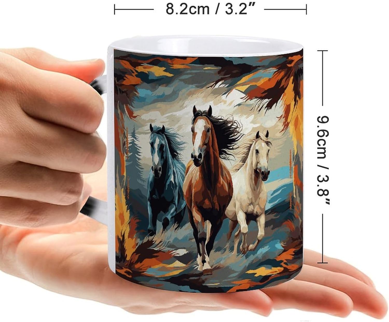 Color Changing Mug, Novelty Coffee Magic Cup, horses as a background image 2