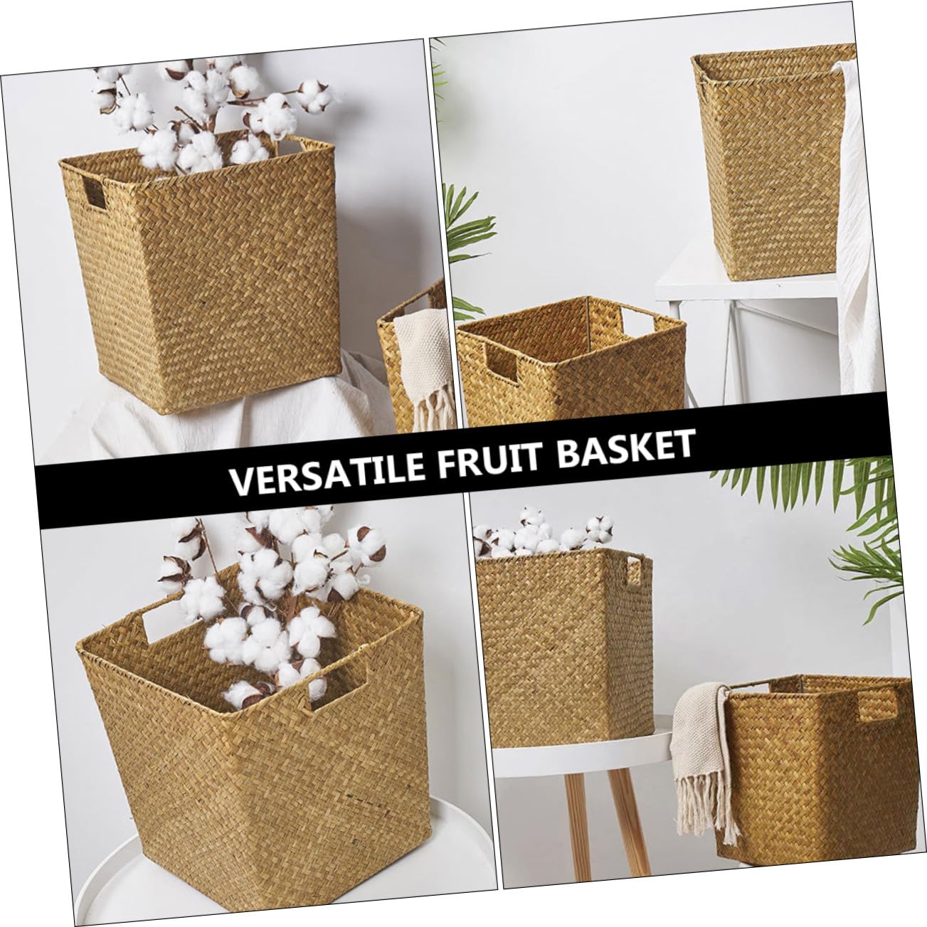Panier Tissé à La Main En Algues Marines Jaune Panier Artisanal Décoratif Dimensions Moyennes Naturel Et Pratique Rangement Pour Salon, La Cuisine Ou Salle De Bain