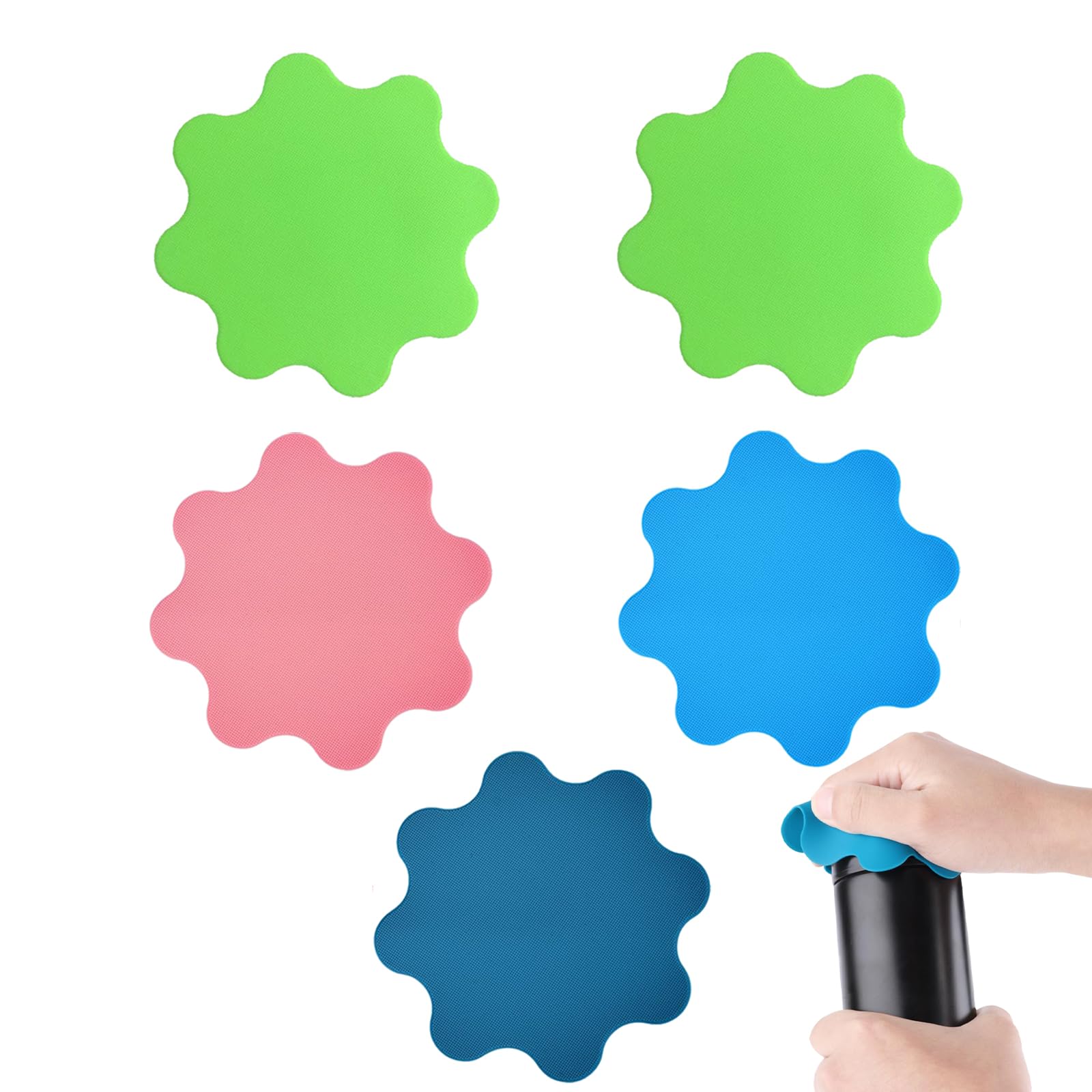 JCUGSBS 5pcs Rubber Jar Opener, Multifunctional Silicone Jar Opener Non-Slip Heat Resistant Silicone Trivet Jar Opener Flower for Elderly Weak Hands (4 Colors)