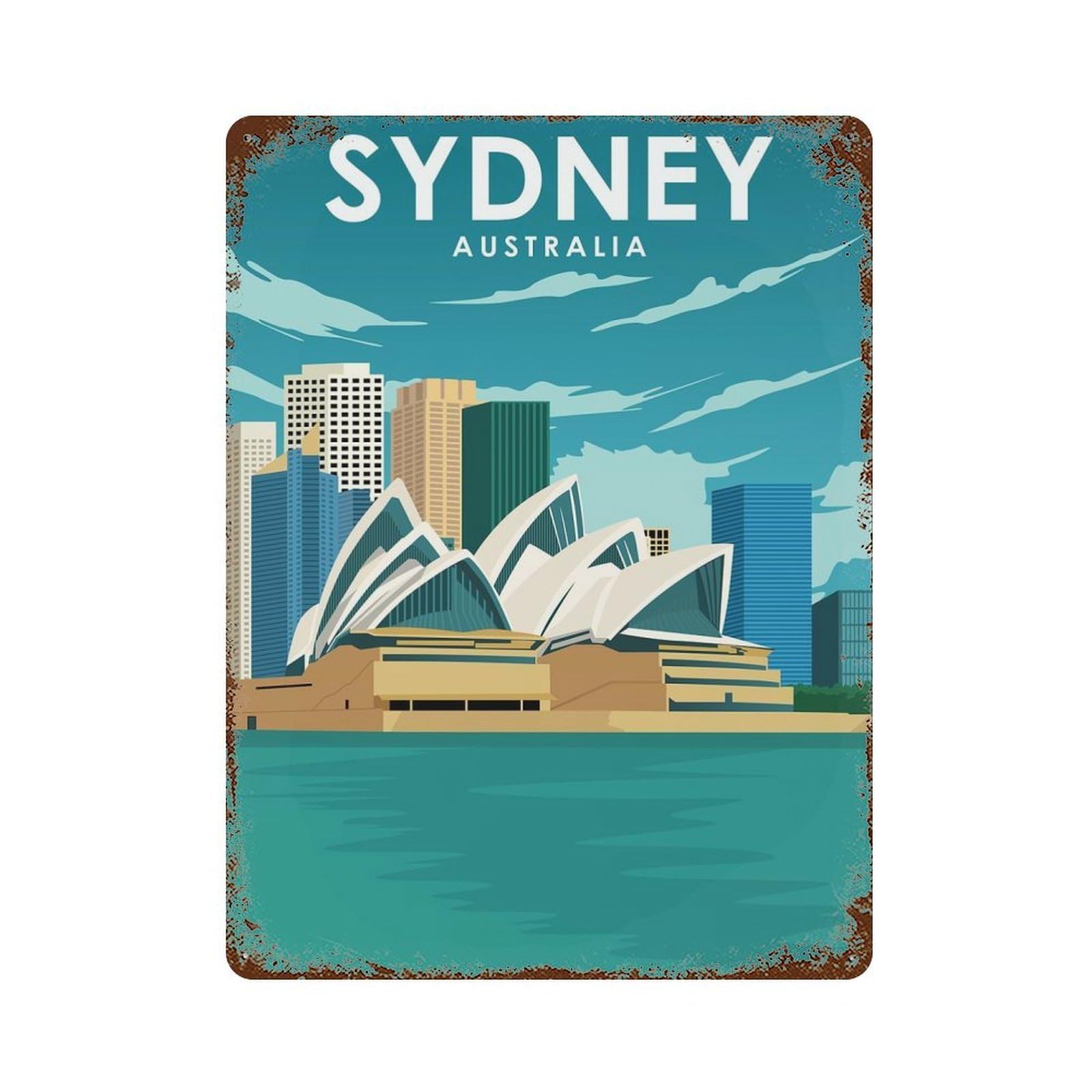 Sydney Australia Travel Weathered Tin Sign 15.7"x11.8", Ideal for Shed, Workshop And Garage Wall Decor