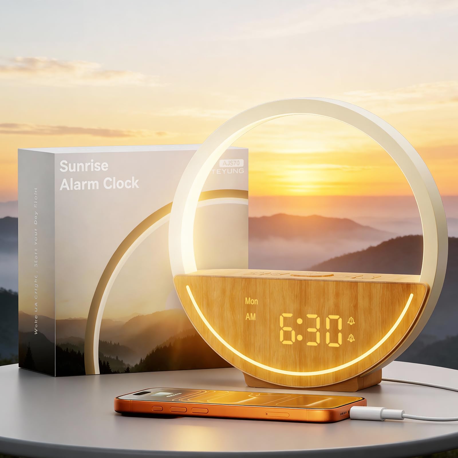 Réveil simulateur d'aube et lampe de chevet tactile RETEYUNG avec charge USB