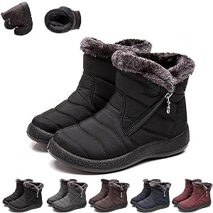 Womens Cozy Winter Waterproof Anti-Slip Orthopedic Boots Fur Lined Ankle Snow Boot Outdoor Side Zipper Short Boot
