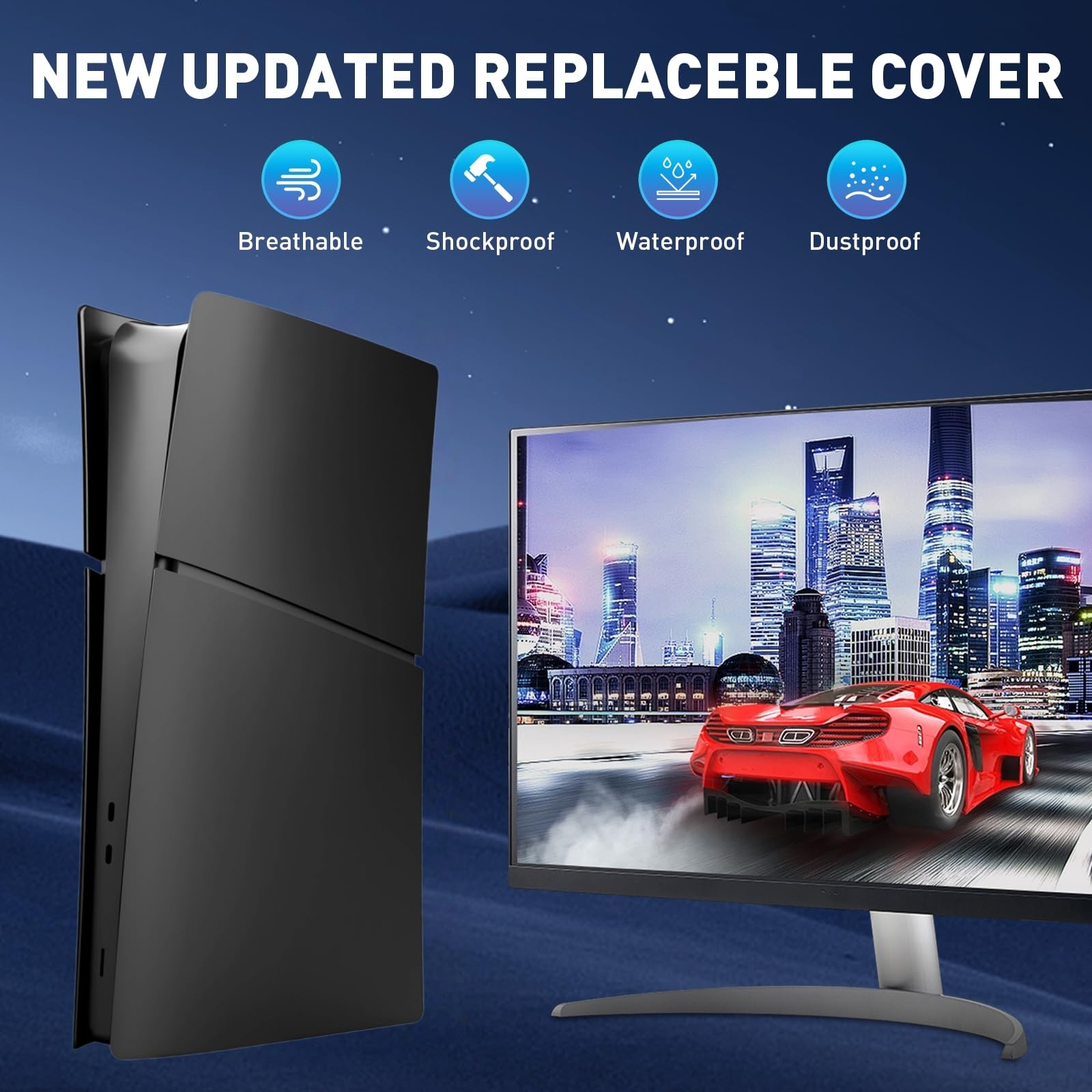 Slim Face Plates for PS5 Slim Digital Edition, Replacement Shell Cover Panel Accessories Compatible with PlayStation 5 Console Faceplate Skin (Black) thumbnail 10