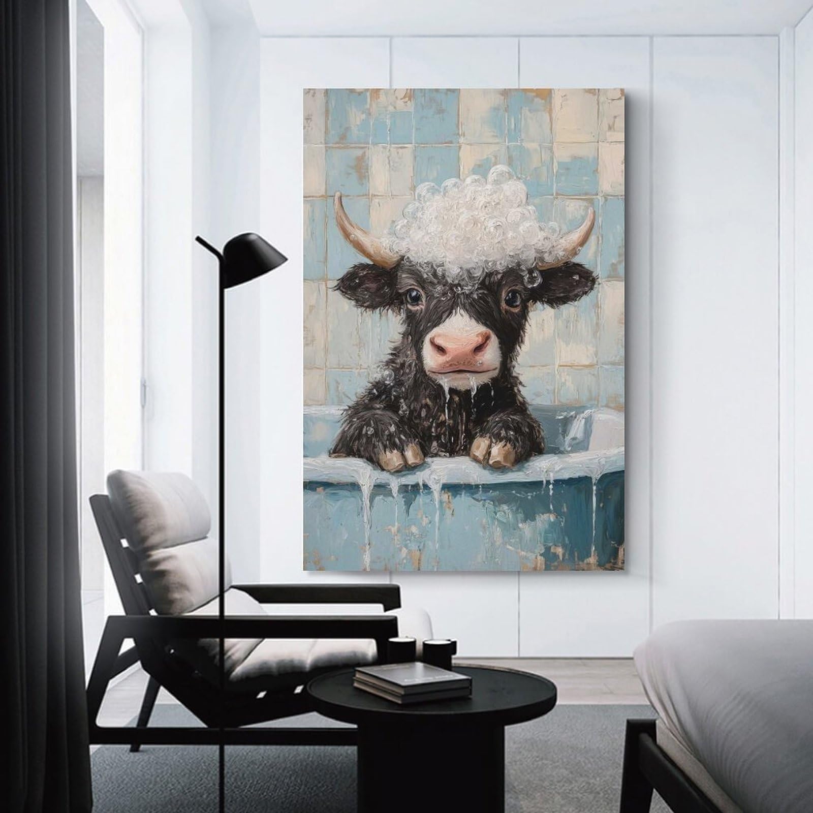 Junmoney Yak in A Bath Canvas Wall Decor 24x36inch(60x90cm), for Calm Bedrooms, Home Corners Or Flats, An Easy Wall Refresh for Bedrooms