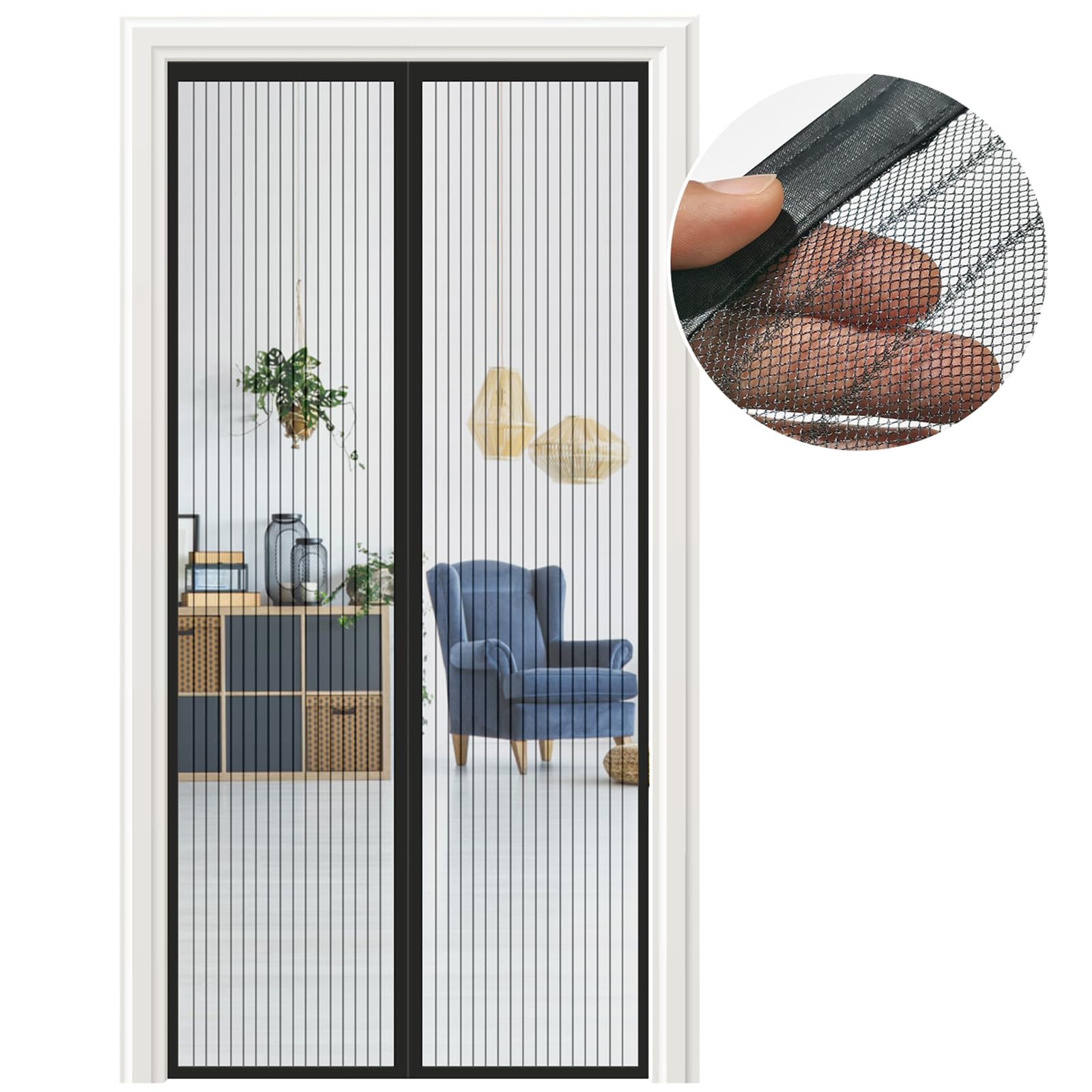 Meet Beauty Moustiquaire Porte Fenêtre 140x220cm | Moustiquaire de Porte Haute Qualité | Installation Facile sans Perçage, Idéal pour l'Été – Noir