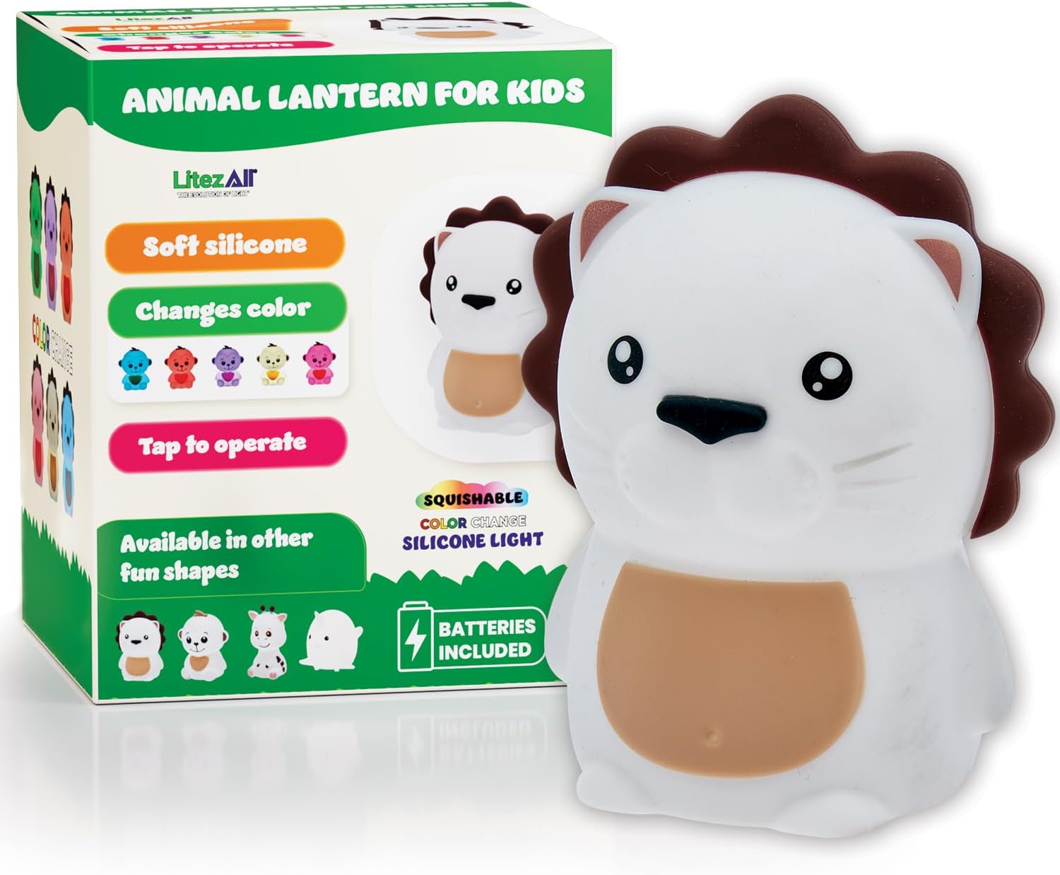 LitezAll Monkey Squishable Color Changing Silicone Lantern | 35 Lumen LED Night Light for Kids | 4 Light Modes with 30-Minute Auto Timer | 3 AAA Batteries Included