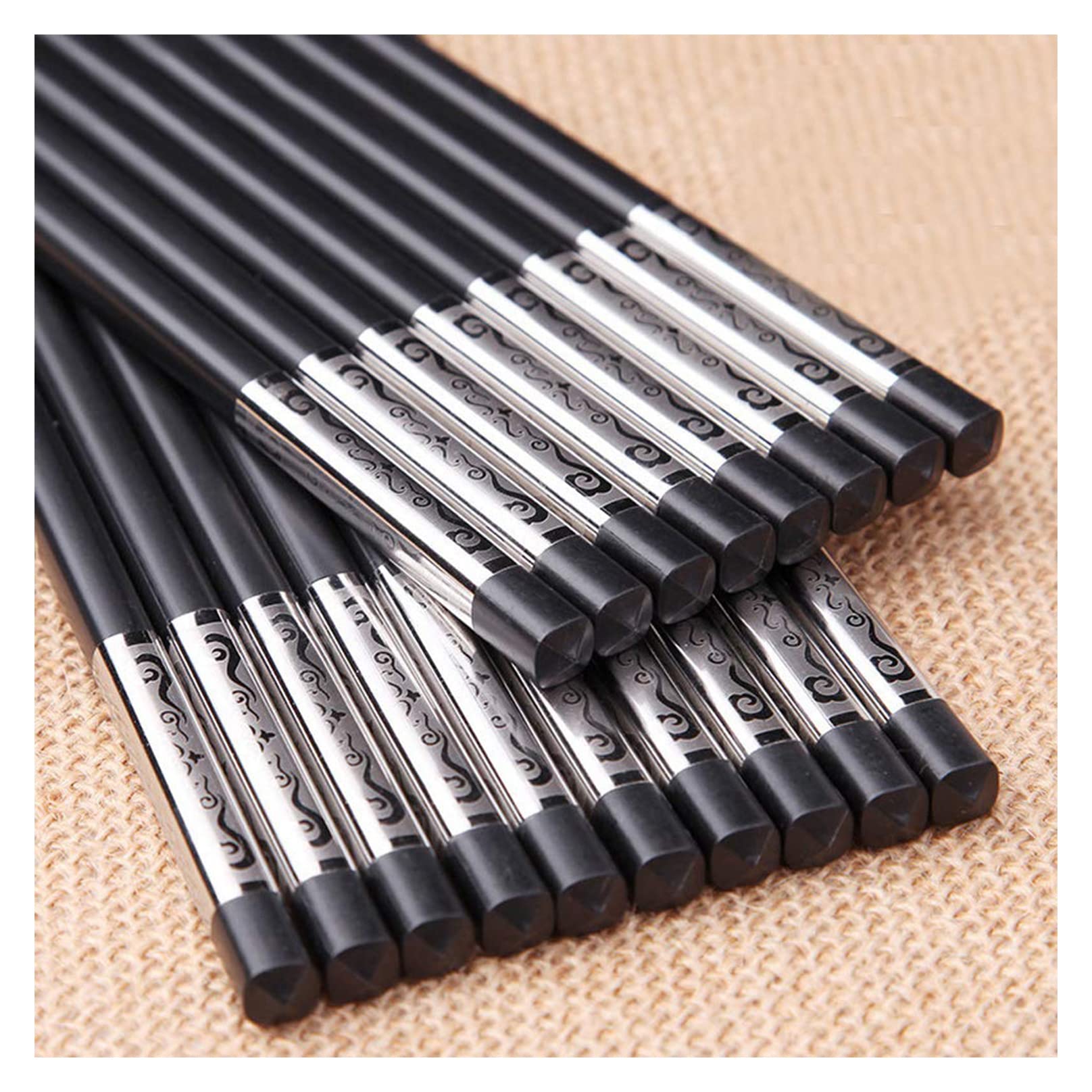 Baguettes réutilisables Lot de 10 paires de baguettes noires en fibre de verre, réutilisables de 9,5 pouces, lavables au lave-vaisselle, for la cuisine japonaise, chinoise et coréenne, antidérapantes,