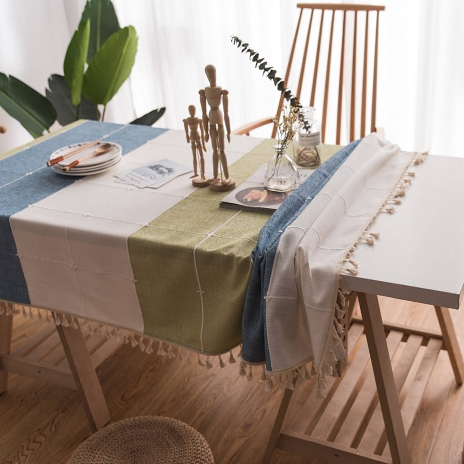 Set di tovaglie pasquali colorate, in poliestere fresco per sala da pranzo, artigianato e decorazione, blu e verde, 120 x 120 cm, perfetta per feste primaverili