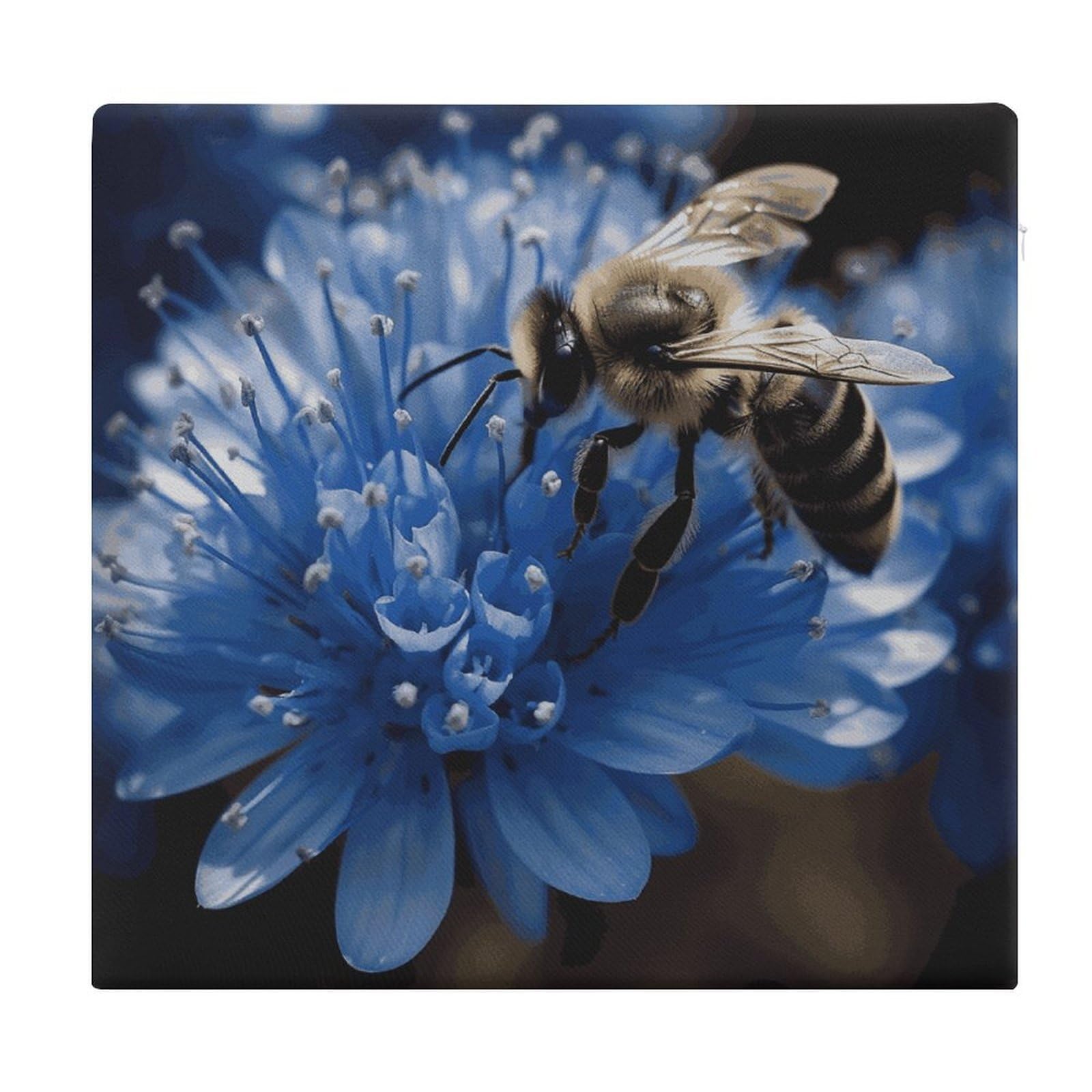 JTREHY Blue Flower Bee Chair Cushions Non-Slip Bar Stool Cushions Ultra Soft Warm Memory Foam Meditation Cushion Removable Large Square Seat Cushions for Dining Chair 15x14In