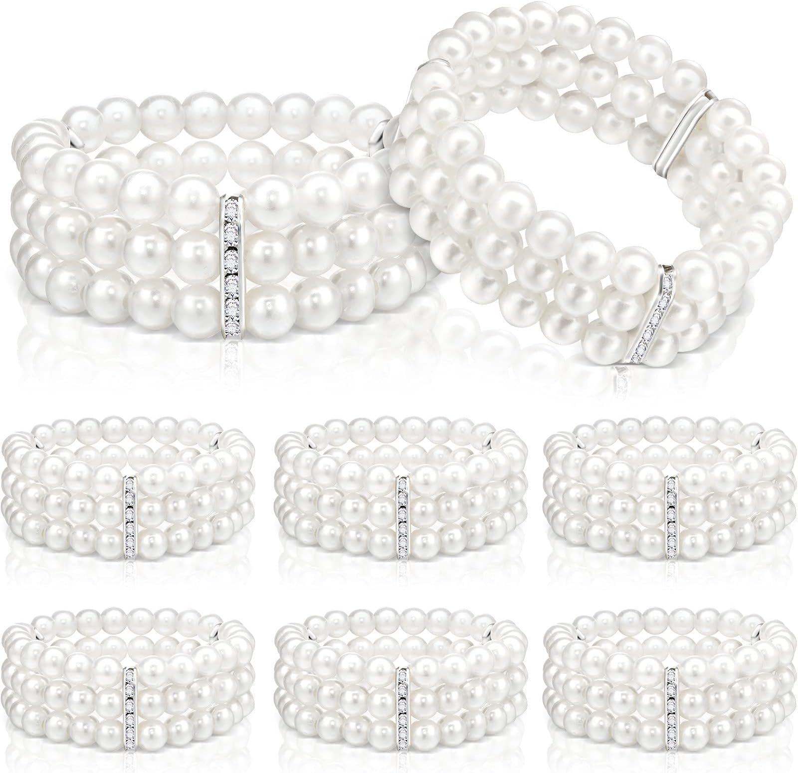 Faux Pearl Bracelet 3-Row Pearl Stretch Bracelet Multilayer Halloween Cosplay 1920s Elastic 1920s Costume