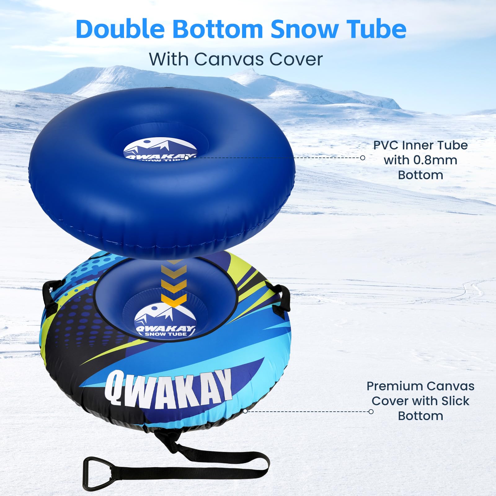 Manguera de nieve para trineo resistente para niños y adultos, 124 cm, trineo inflable grande, tubos de nieve con cubierta de lona, fondo grueso, manguera interior
