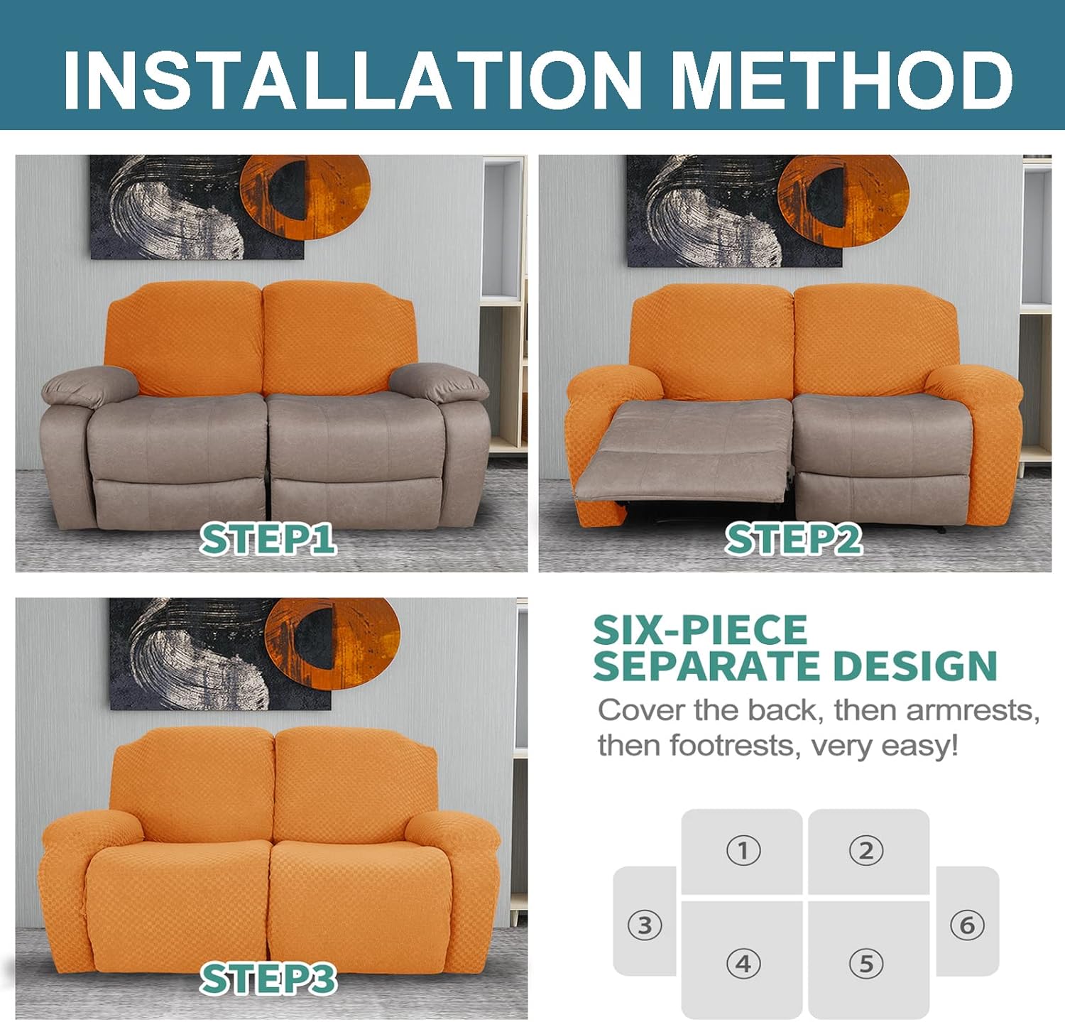 Stretch Knitting Recliner Cover, Soft Relax Recliner Chair Cover Spandex Fitted Cover for Recliner Chair with Pocket -White-6 Pieces