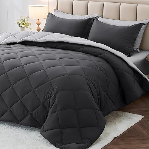 Miniatura 233 de MUXHOMO Juego de edredón Queen de 7 piezas, cama reversible en una bolsa, tamaño Queen, juego de ropa de cama para todas las estaciones con edredón