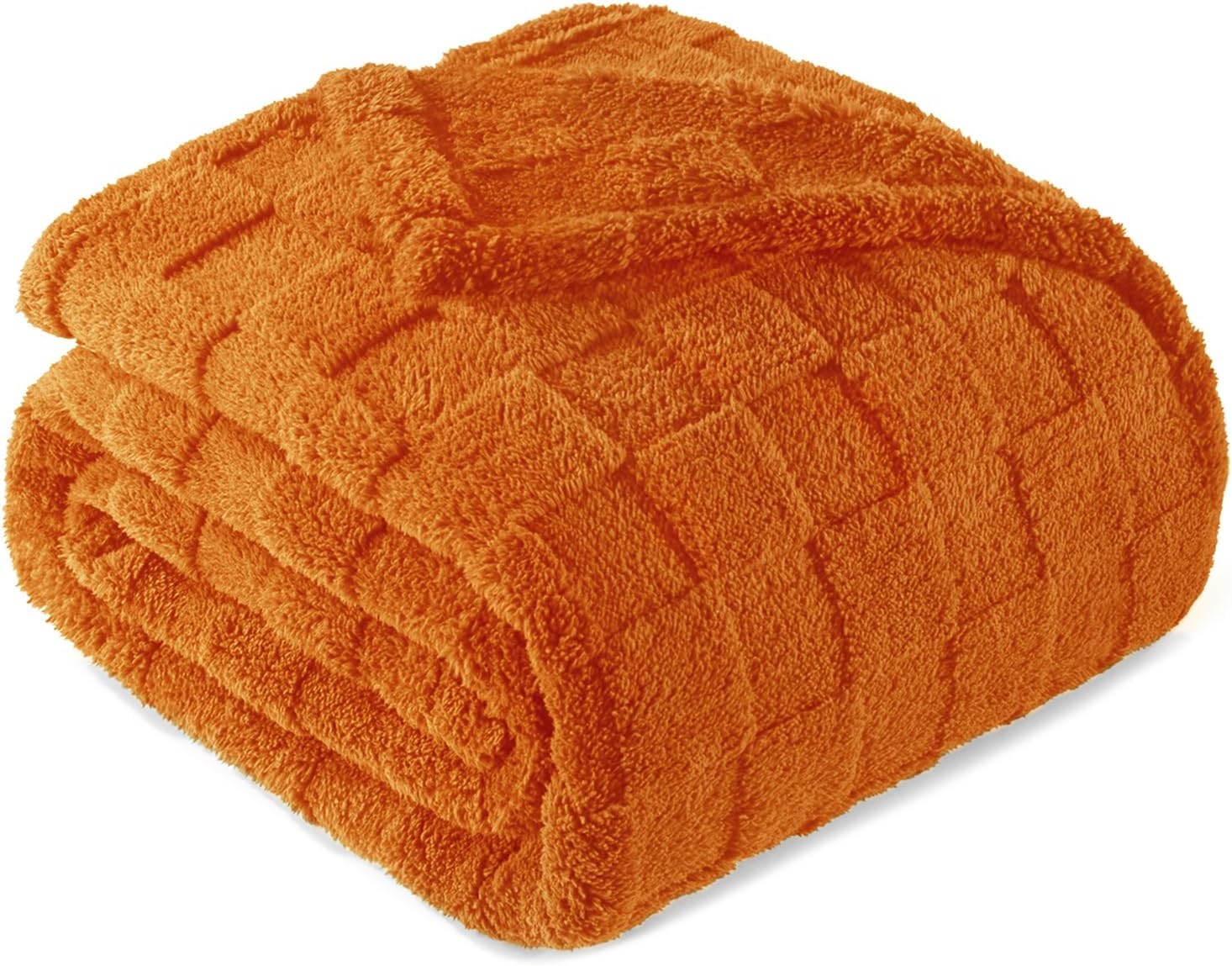 Exclusivo Mezcla Queen Size Flannel Fleece Blanket, Super Soft and Warm Lightweight Checkered Pattern Blanket for All Seasons, 90x90 Inches, Burnt Orange
