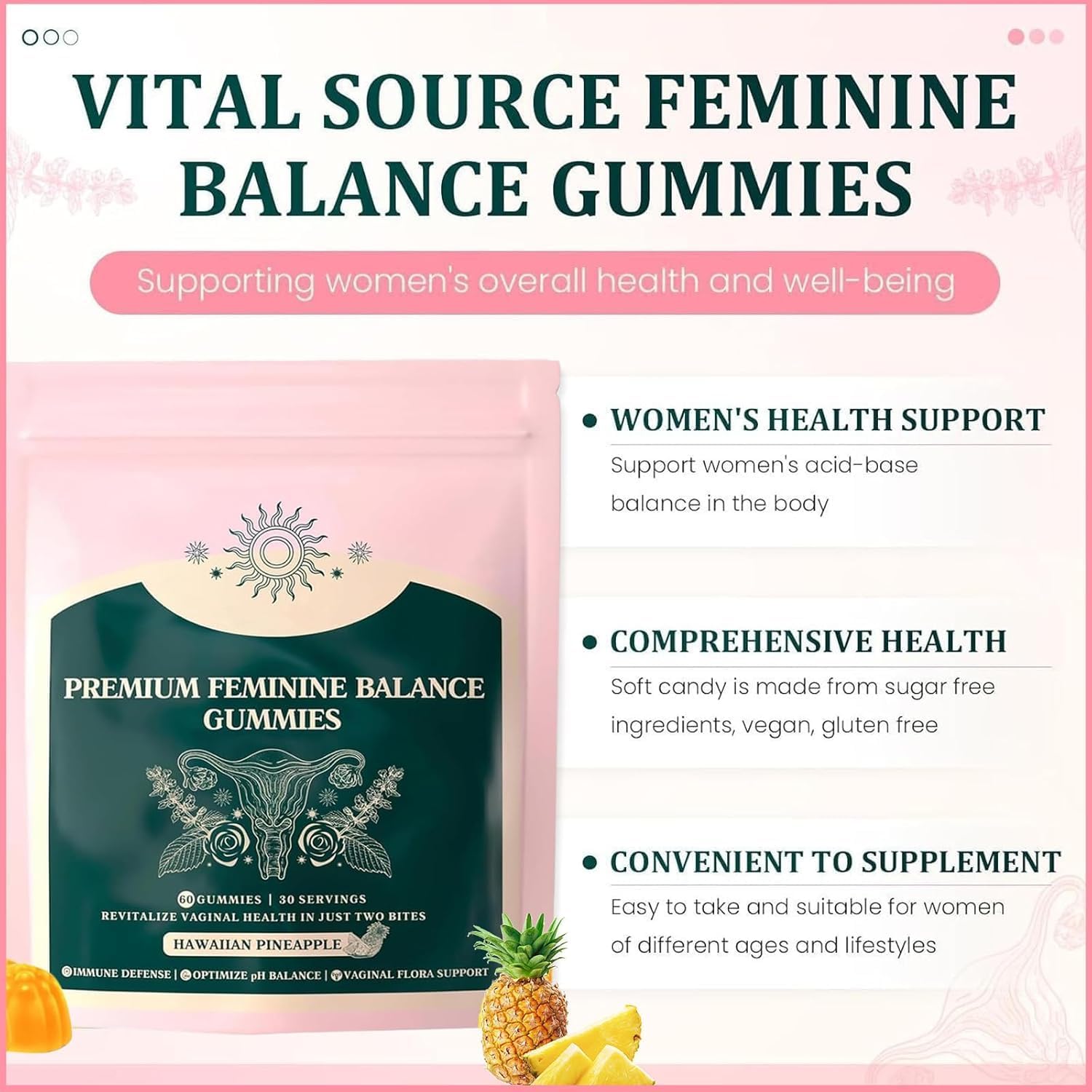 Vital Source Nutrition – Premium Feminine Balance Gummies, Vital Source Feminine Balance Gummies voor vrouwen, Vitaliteit, ontspanning, Spijsvertering en energieondersteuning,1Pcs Vital Source Nutrition – Premium Feminine Balance Gummies, Vital Source Feminine Balance Gummies voor vrouwen, Vitaliteit, ontspanning, Spijsvertering en energieondersteuning,1Pcs